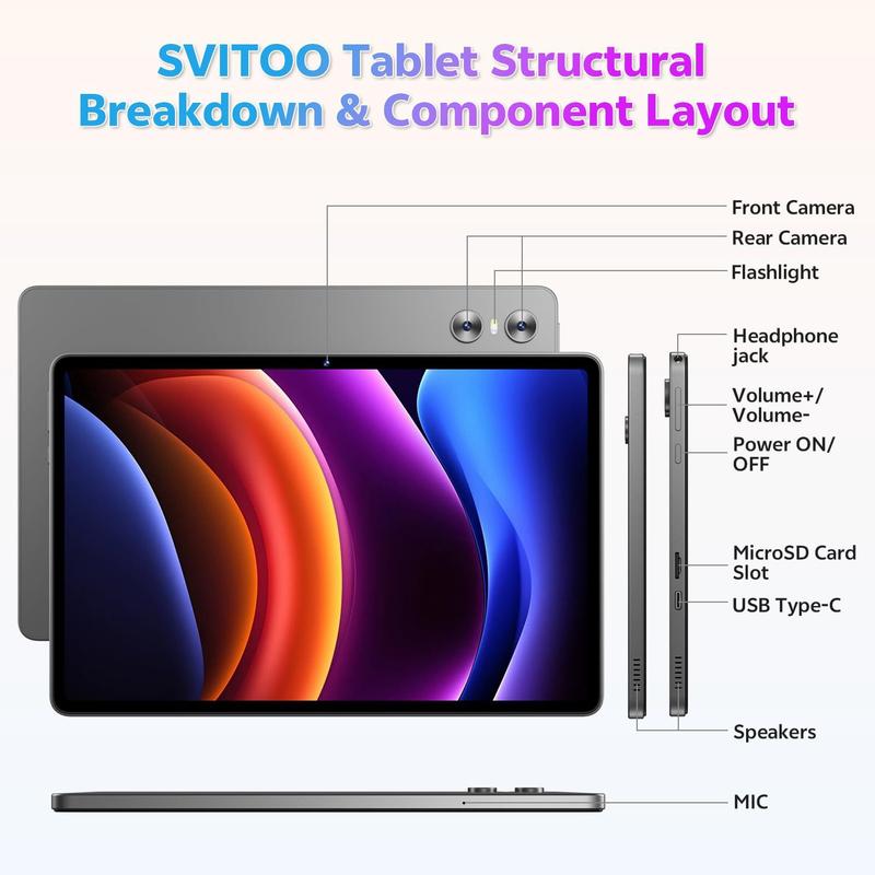 Tablet SVITOO Android 15 11 polegadas 12 GB RAM 128 GB de